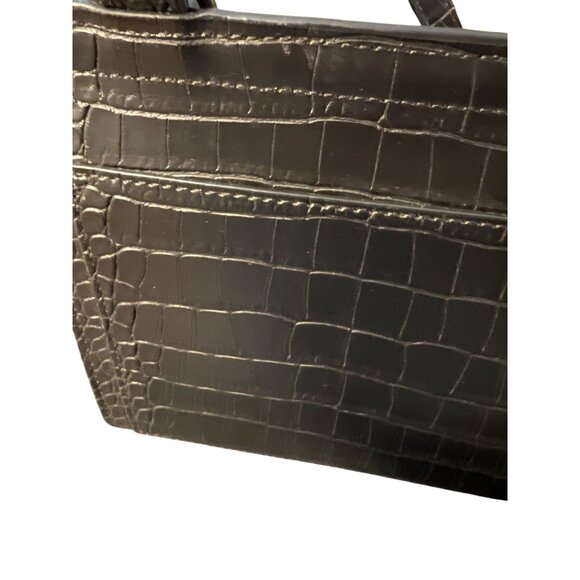 Modern Picnic Black Vegan Leather Lunch Bag Box Croc Embossed Crossbody NWOT - Picture 6 of 9